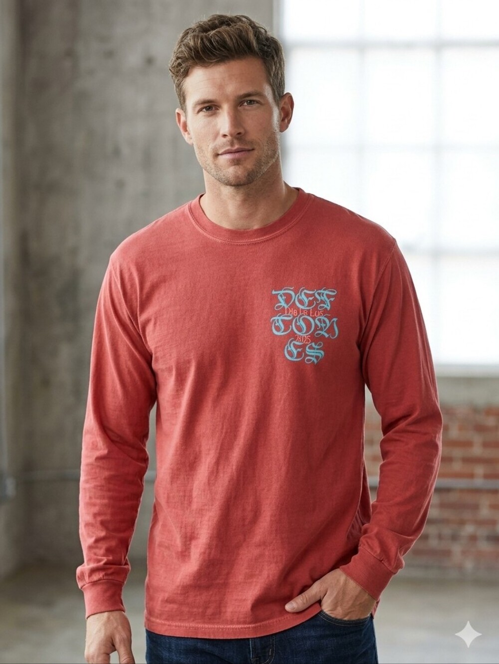 Comfort Colors Red Long-Sleeve Dia De Los Graphic Tee with Blue Accents